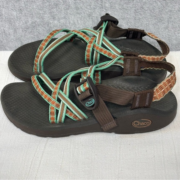 Chaco Z/Cloud X Strappy Open Toe Sandals-Orange and Teal Green-Women Size 6 - Picture 4 of 10